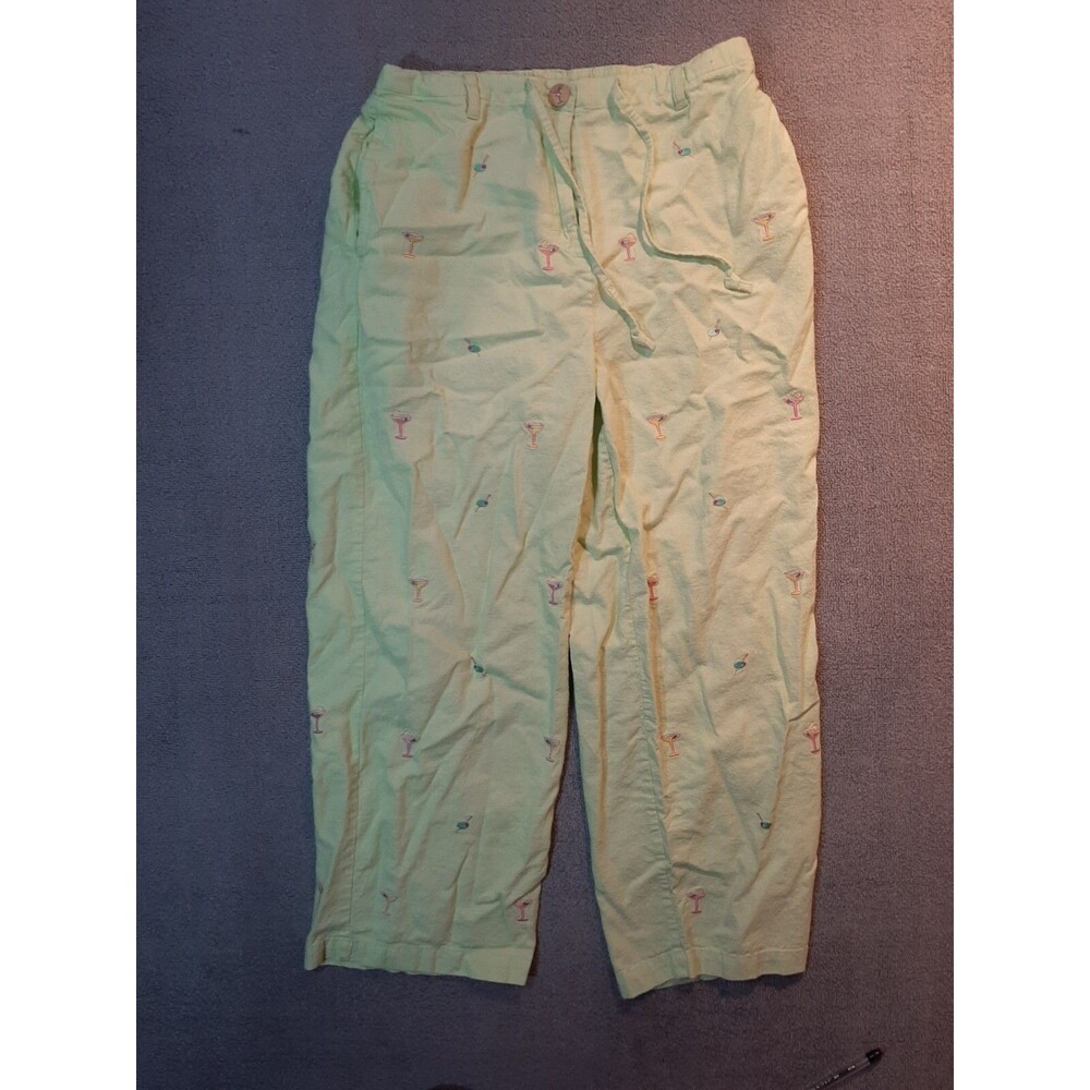 SUNBAY SPORT WOMEN'S PANTS M Medium Linen Rayon Lime Green Margharita design